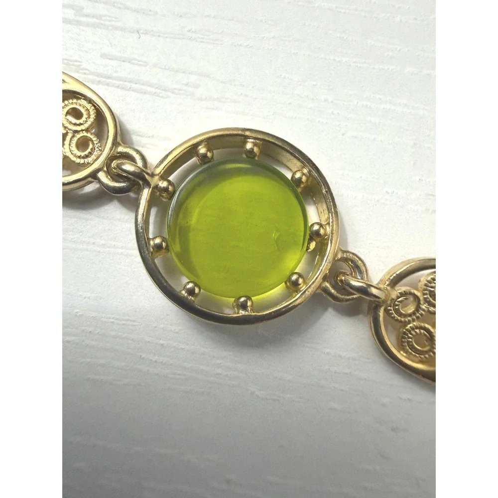 Vintage Necklace Long Opera Green Gold Tone Filigree 52
